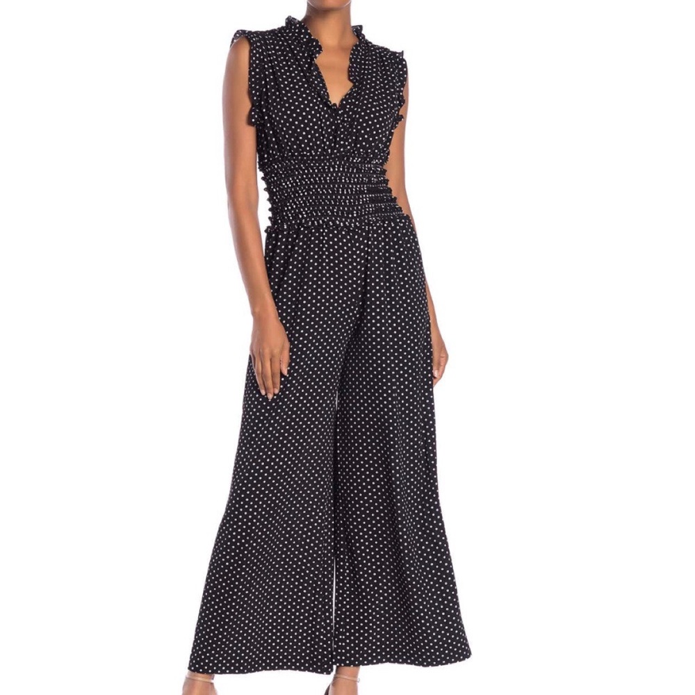 NWT Max Studio V-Neck Smocked Waist Jumpsuit | L